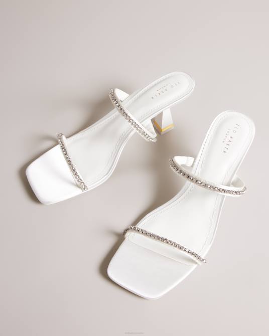 Ted Baker mujer 2ZFP844 zapatos sandalias Rinita con tacón de gatito y satén con strass Marfil