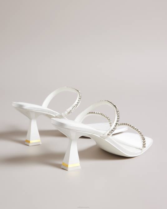 Ted Baker mujer 2ZFP844 zapatos sandalias Rinita con tacón de gatito y satén con strass Marfil