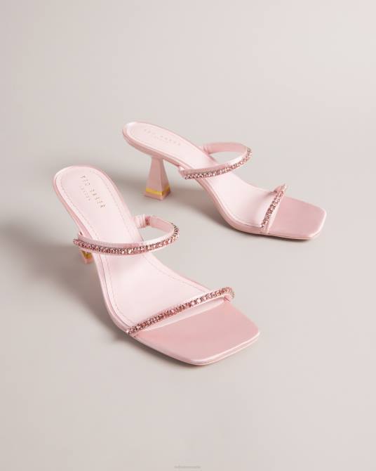 Ted Baker mujer 2ZFP891 zapatos sandalias Rinita con tacón de gatito y satén con strass Rosa palido