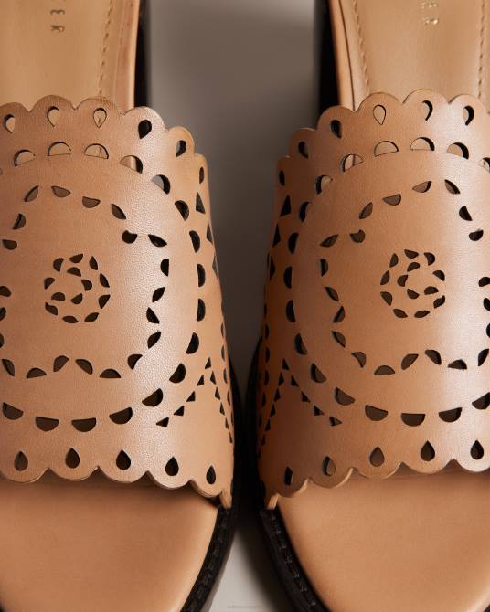 Ted Baker mujer 2ZFP920 zapatos Sandalia Beebah con tacón cuadrado y corte láser marrón claro