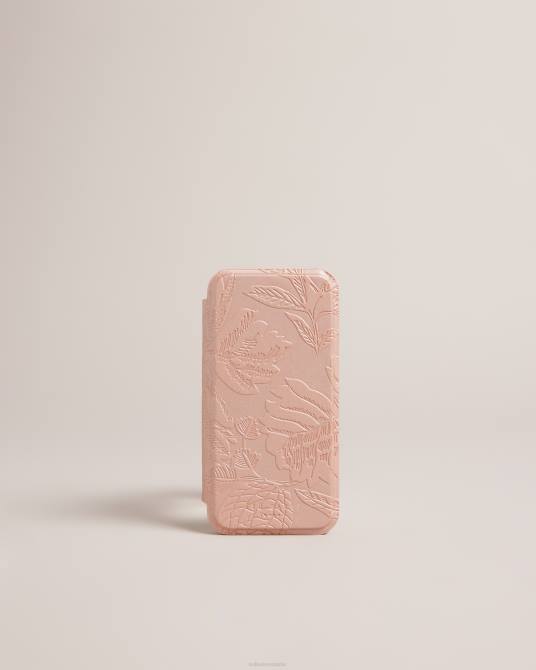 Ted Baker recopilación 2ZFP2103 artículos para el hogar Funda espejo iPhone 13 y 14 con hojas en relieve abalina rosa