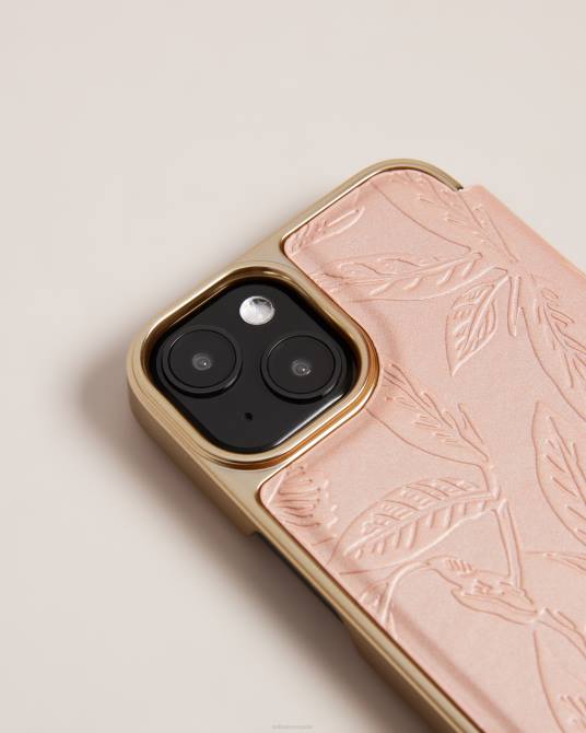 Ted Baker recopilación 2ZFP2103 artículos para el hogar Funda espejo iPhone 13 y 14 con hojas en relieve abalina rosa