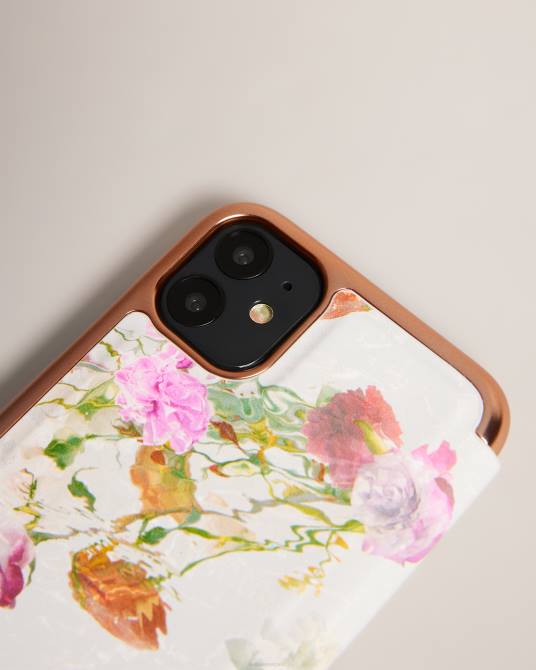 Ted Baker recopilación 2ZFP2105 artículos para el hogar Funda Gladyss para iPhone 11 con espejo, diseño floral y acuarela Rosa palido
