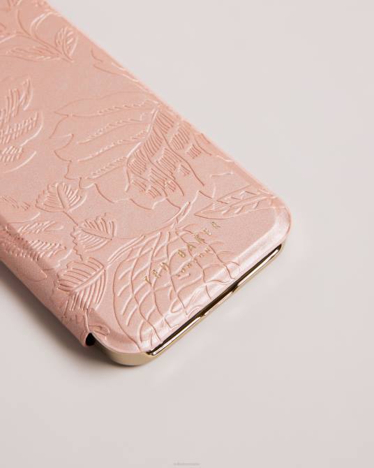 Ted Baker recopilación 2ZFP2107 artículos para el hogar Funda con espejo para iPhone 12 y 12 Pro con hojas en relieve de Abalee rosa