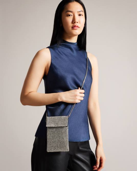 Ted Baker recopilación 2ZFP791 artículos para el hogar bolsa cruzada con cristales brillantes plata