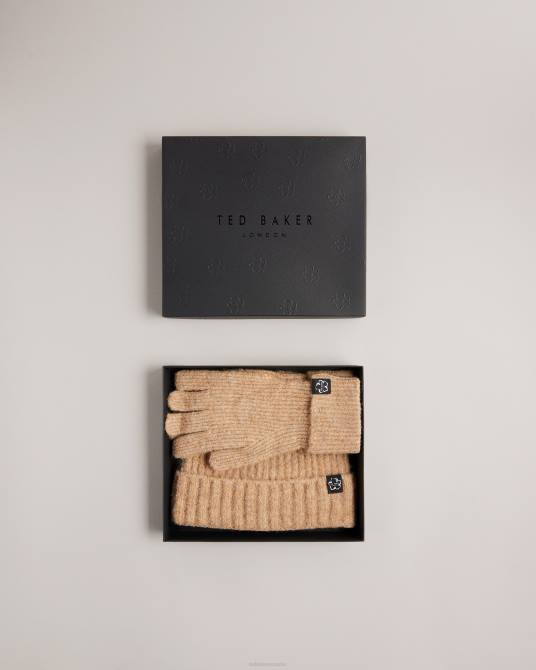 Ted Baker recopilación 2ZFP958 regalos Conjunto de gorro y guantes en mezcla de lana Brite marrón