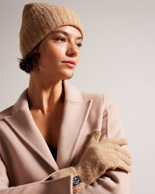 Ted Baker recopilación 2ZFP958 regalos Conjunto de gorro y guantes en mezcla de lana Brite marrón